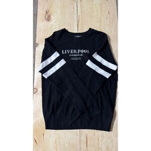 Liverpool Los Angeles Womens Black White Varsity Stripe Logo Sweater L